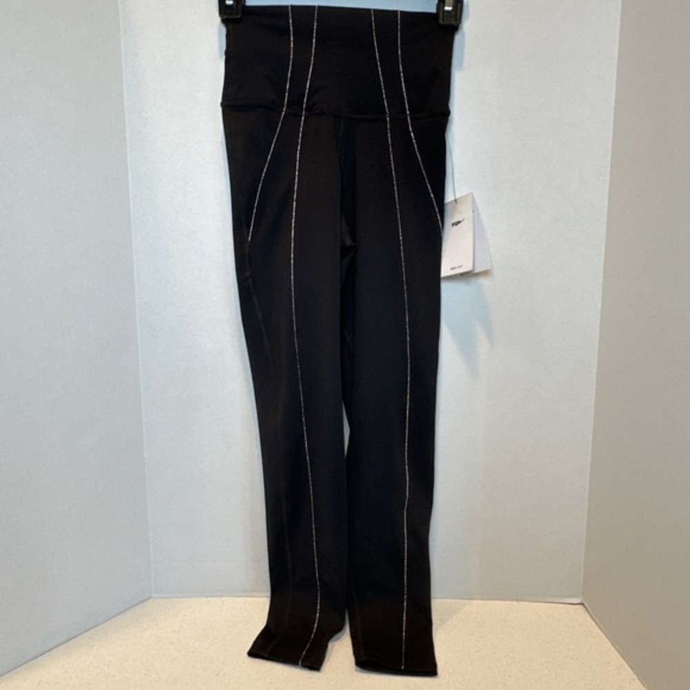 Nike Yoga Lurex Dri Fit 7/8 Tights XS Black‎ W Rose Gold Trim Training Exercise